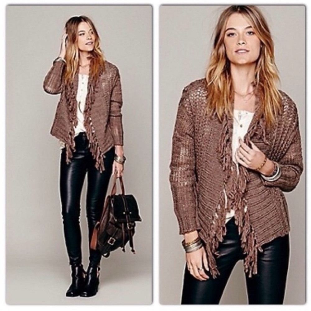 Free People Fringe Knit Open Front Cardigan